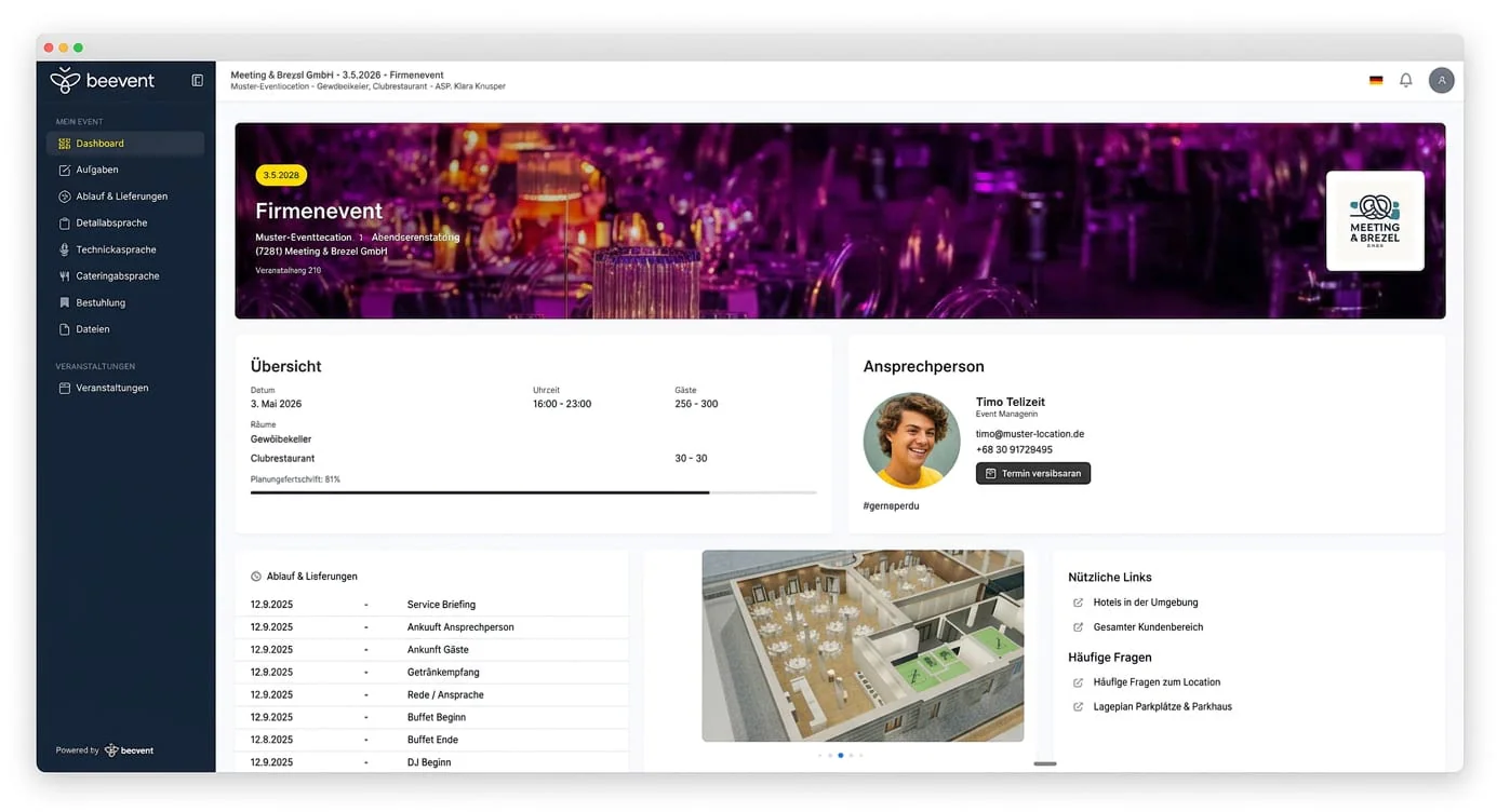 beevent Venue Management Software – Eventraum für Eventlocations