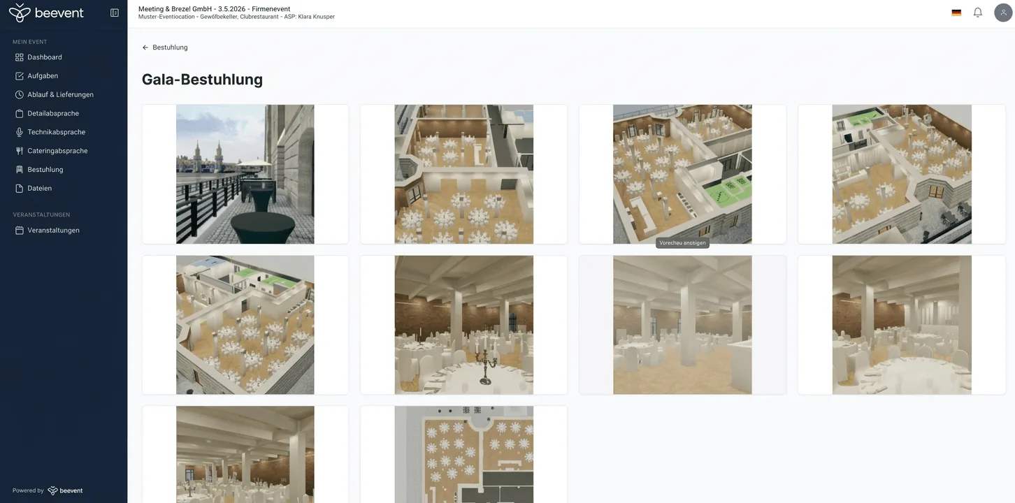 beevent Bestuhlungsplanung – 3D-Visualisierungen