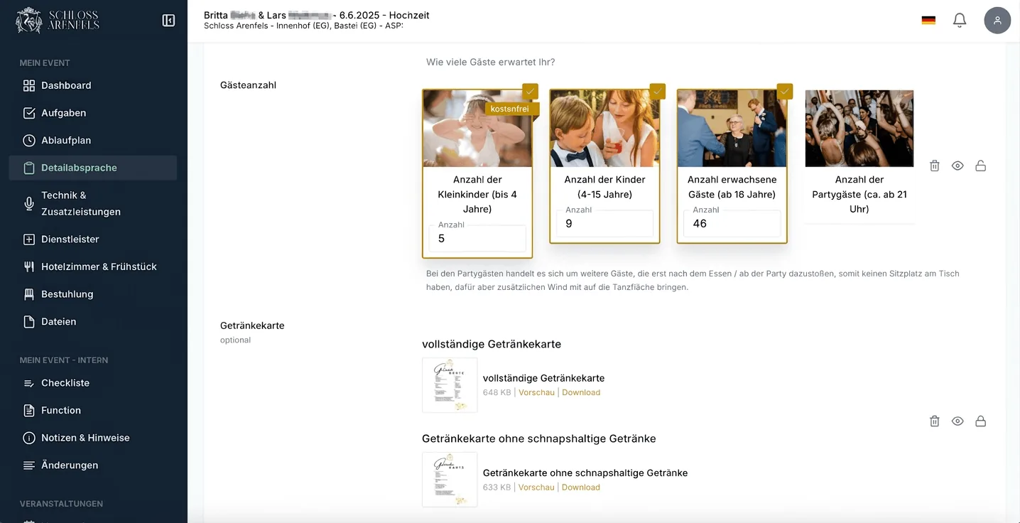 Eingabemaske für Gästeanzahl nach Alterskategorien